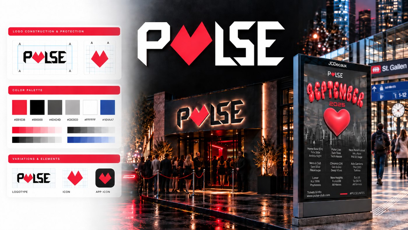 Pulse Markenentwicklung – Logo, Farbpalette, Anwendungen